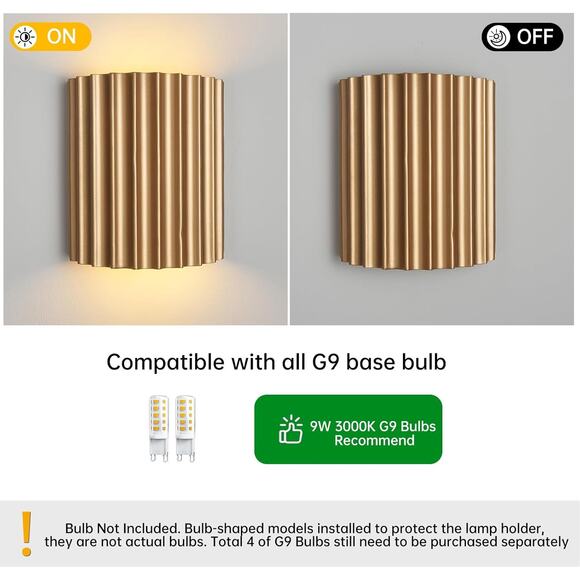 Gold Resin Modern LED Wall Sconces Wall Lighting Set of 2, Indoor Hardwired Wall - Picture 3 of 7